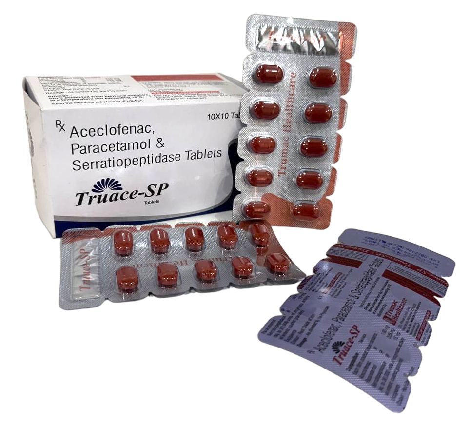 Truace-SP (Blister) — Aceclofenac 100 mg + Paracetamol 325 mg + Serratiopeptidase 15 mg from Trumac Healthcare PCD Pharma Franchise India