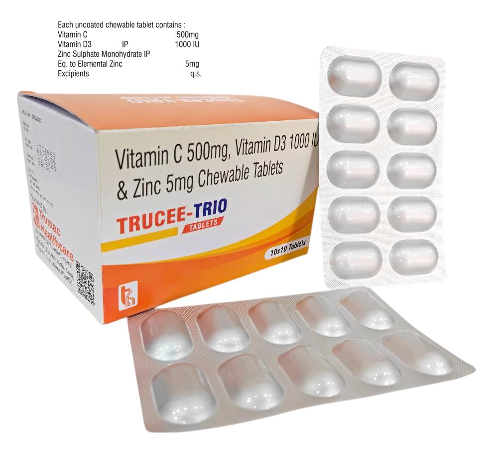 Vitamin C 500 mg + Zinc 5 mg + Vit D3 1000 I.U Chewable Tab (In Drug) Tablet — manufactured by Trumac Healthcare