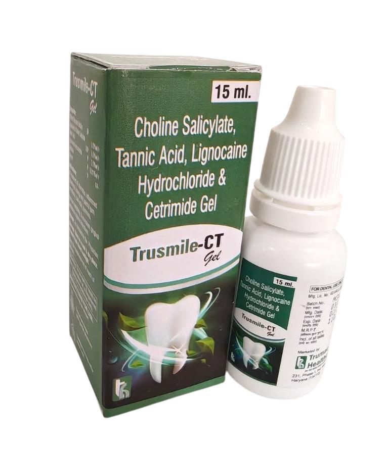 Trusmile-CT Dental Gel — Tannic Acid 5% w/v + Choline Salicylate 8% w/v + Cetrimide 0.01% w/v + Lidocaine 2% w/v from Trumac Healthcare PCD Pharma Franchise India