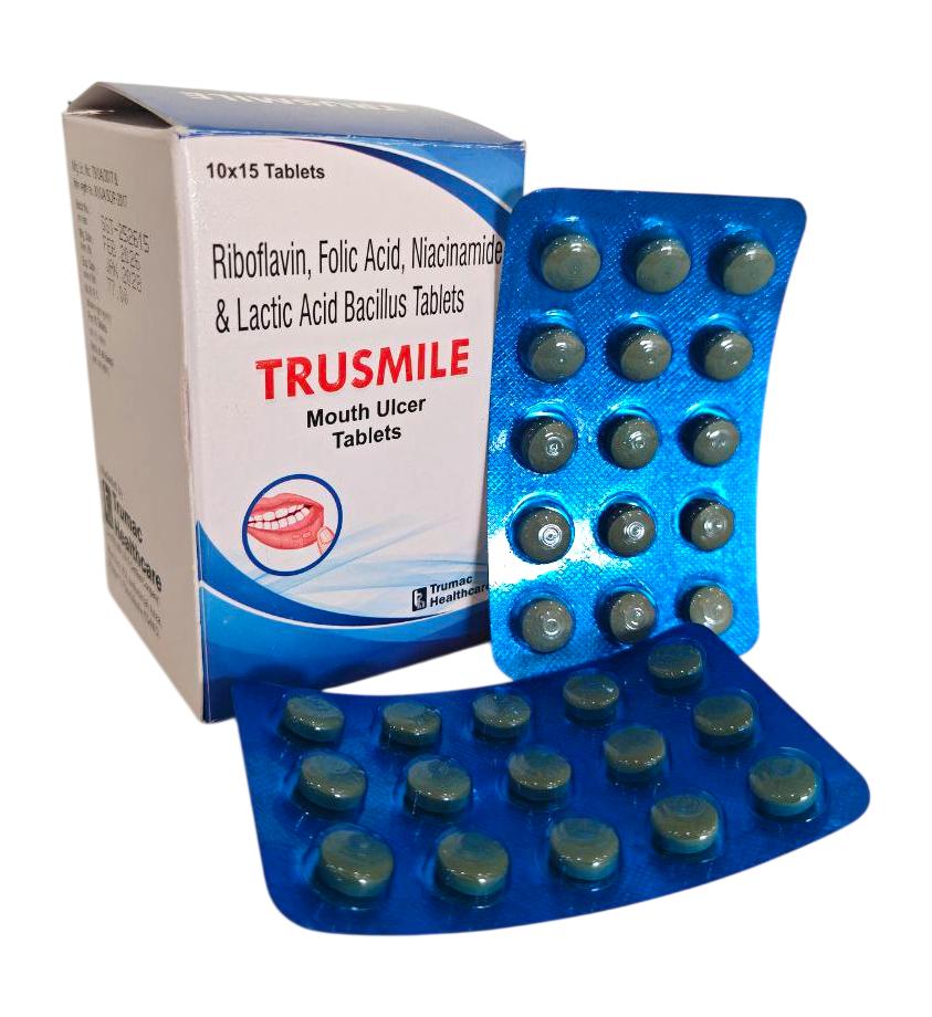 Trusmile Tablet — Folic Acid 1.5 mg + Lactic Acid Bacillus 60 Million spores + Niacinamide 100 mg + Riboflavin (Vitamin B2) 10 mg from Trumac Healthcare PCD Pharma Franchise India