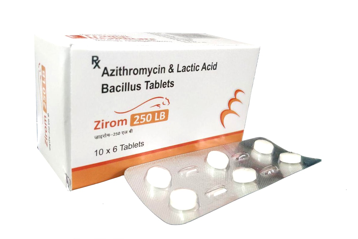 Zirom-250 LB Tablet — Azithromycin Dihydrate 250 mg + Lactobacillus Spores from Trumac Healthcare PCD Pharma Franchise India