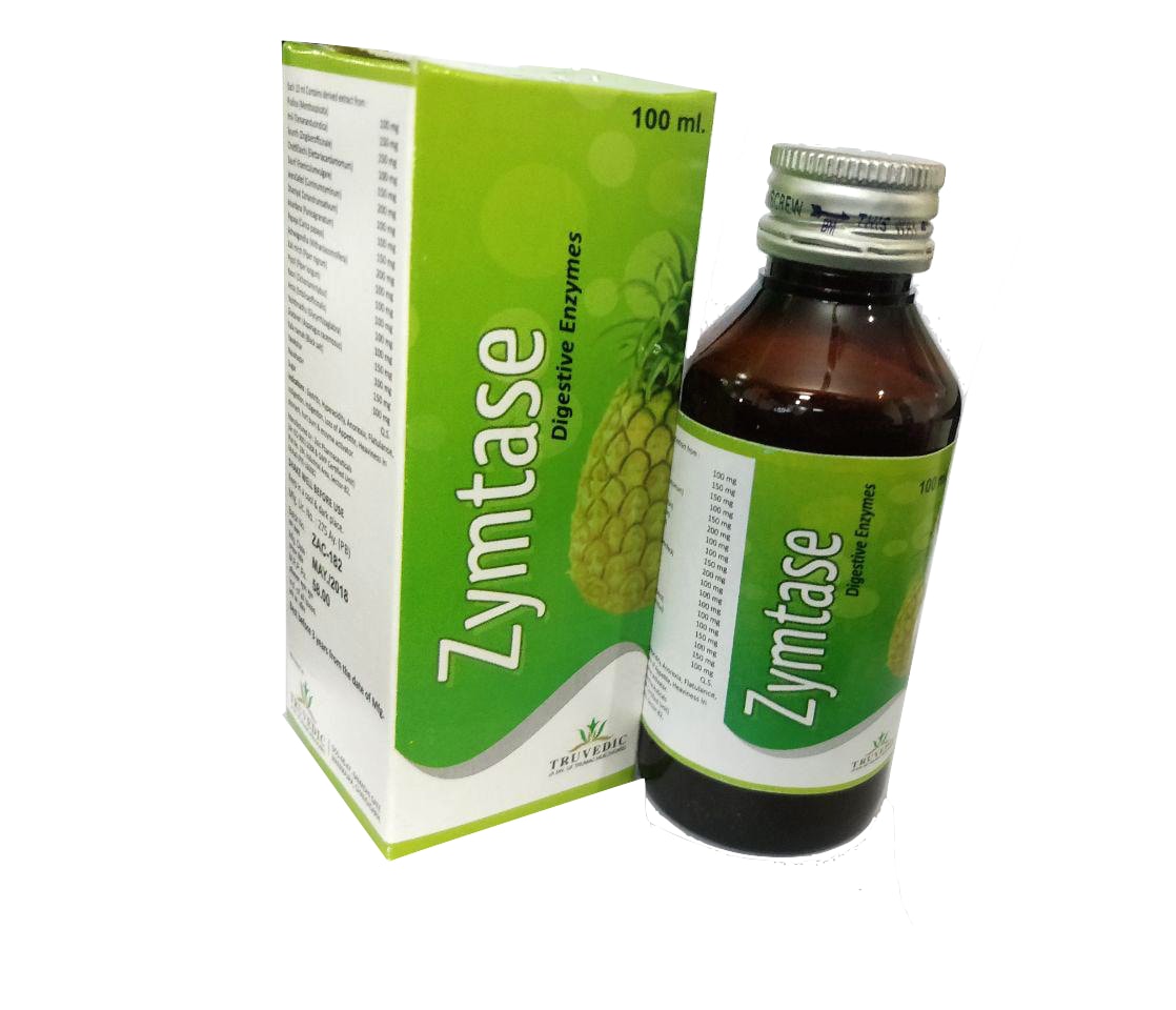 Herbal Enzyme Syp. Each 10 ml Contains: Chitrak 300 mg + Zeerak 300 mg + Saunth 300 mg + Chavya 300 mg + Saunf 200 mg + Bhringraj 200 mg + Amla 300 mg + Harad 300 mg + Ajwain 300 mg + Trivit 300 mg + Syrup — manufactured by Trumac Healthcare
