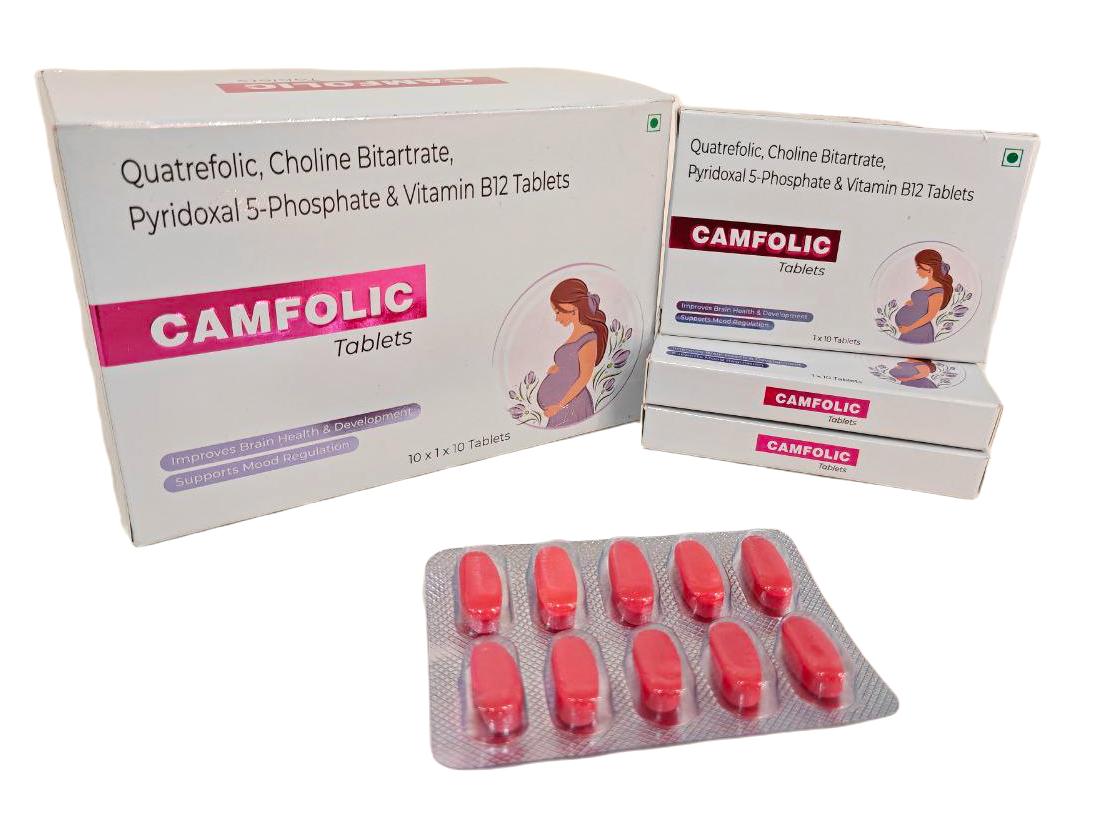 5-methyltetrahydrofolic Acid (Quatrefolic Acid) (570 Mcg) + Vitamin B12 (2.45 Mcg) + Choline Bitartrate 450 mg + Vitamin B6 (Pyridoxine) (2.3 Mg) Tablet — manufactured by Trumac Healthcare