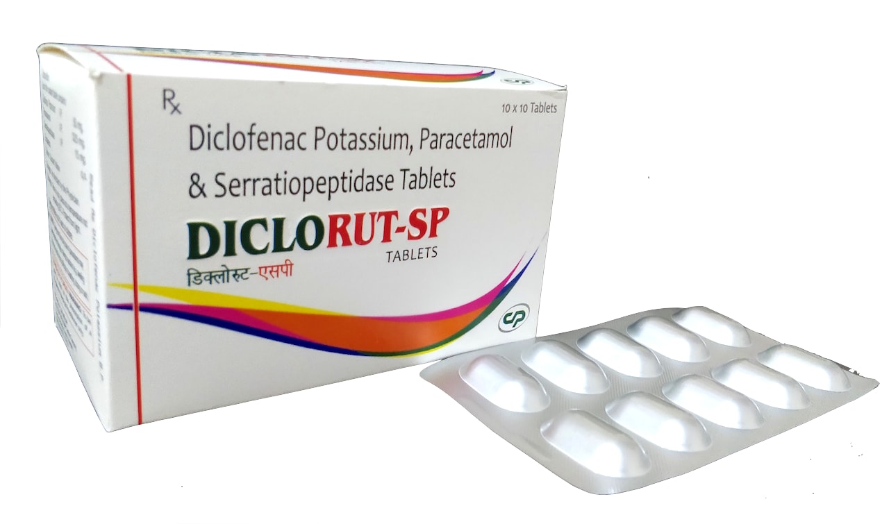 Diclorut-SP Tablet — Diclofenac 50 mg + Paracetamol 325 mg + Serratiopeptidase 10 mg from Trumac Healthcare PCD Pharma Franchise India