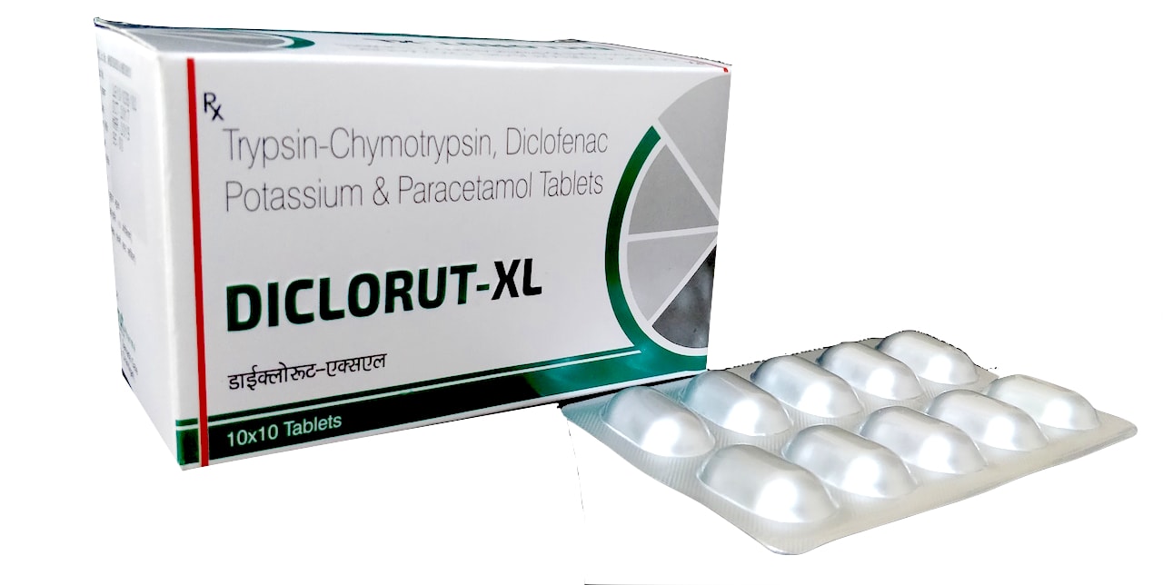 Diclorut-XL Tablet — Diclofenac Potassium 50 mg + Paracetamol 325 mg + Trypsin-Chymotrypsin from Trumac Healthcare PCD Pharma Franchise India