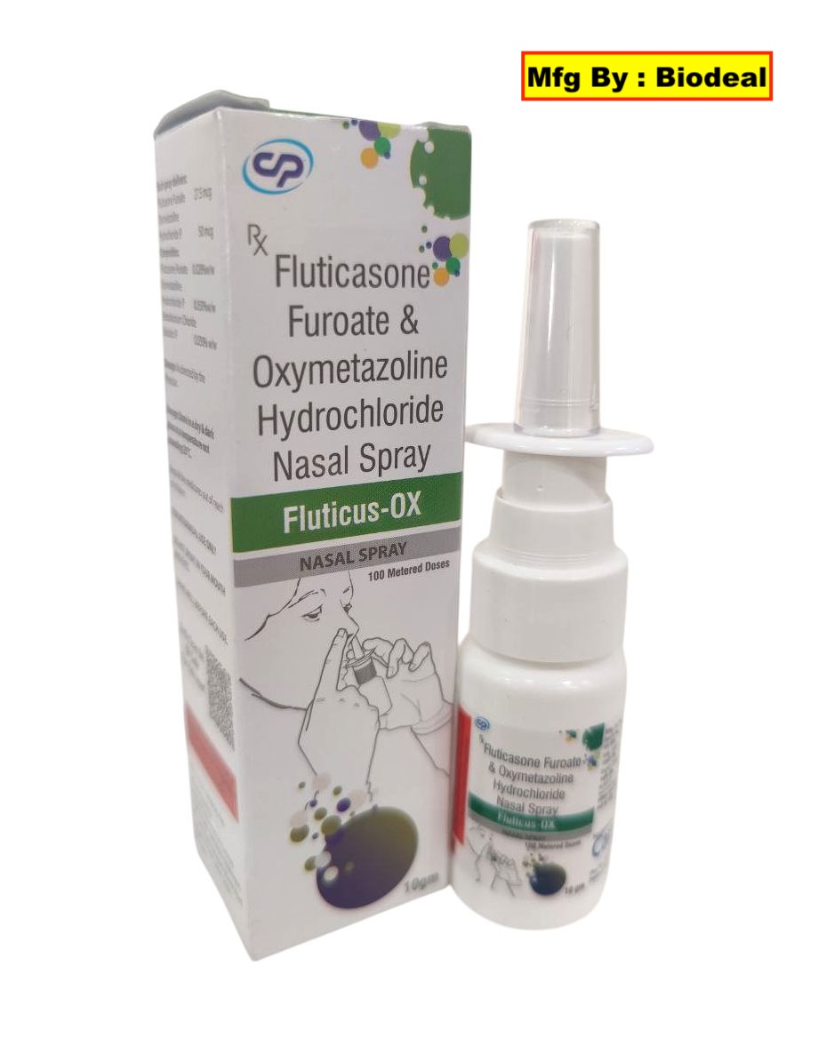Fluticus-OX Nasal Spray — Fluticasone Furoate 27.5 mcg + Oxymetazoline 50 mcg per dose from Trumac Healthcare PCD Pharma Franchise India