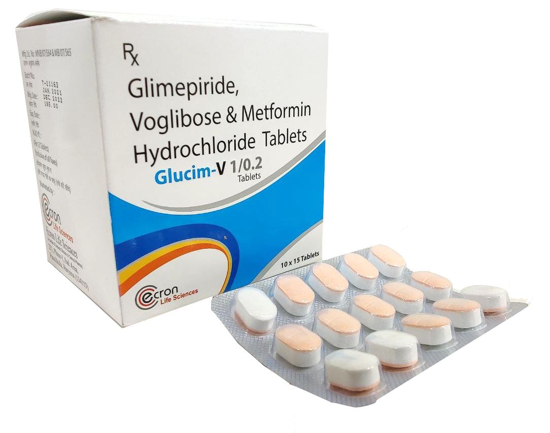 Glucim-V 1/0.2 SR Tablet — Glimepiride 1 mg + Metformin 500 mg + Voglibose 0.2 mg (SR) from Trumac Healthcare PCD Pharma Franchise India