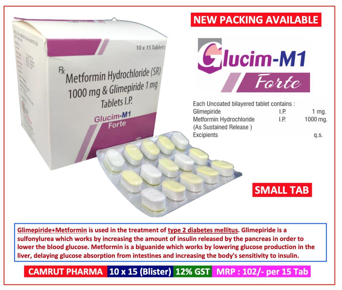 Glucim-M1 Forte SR Tablet — Metformin HCl 1000 mg + Glimepiride 1 mg from Trumac Healthcare PCD Pharma Franchise India