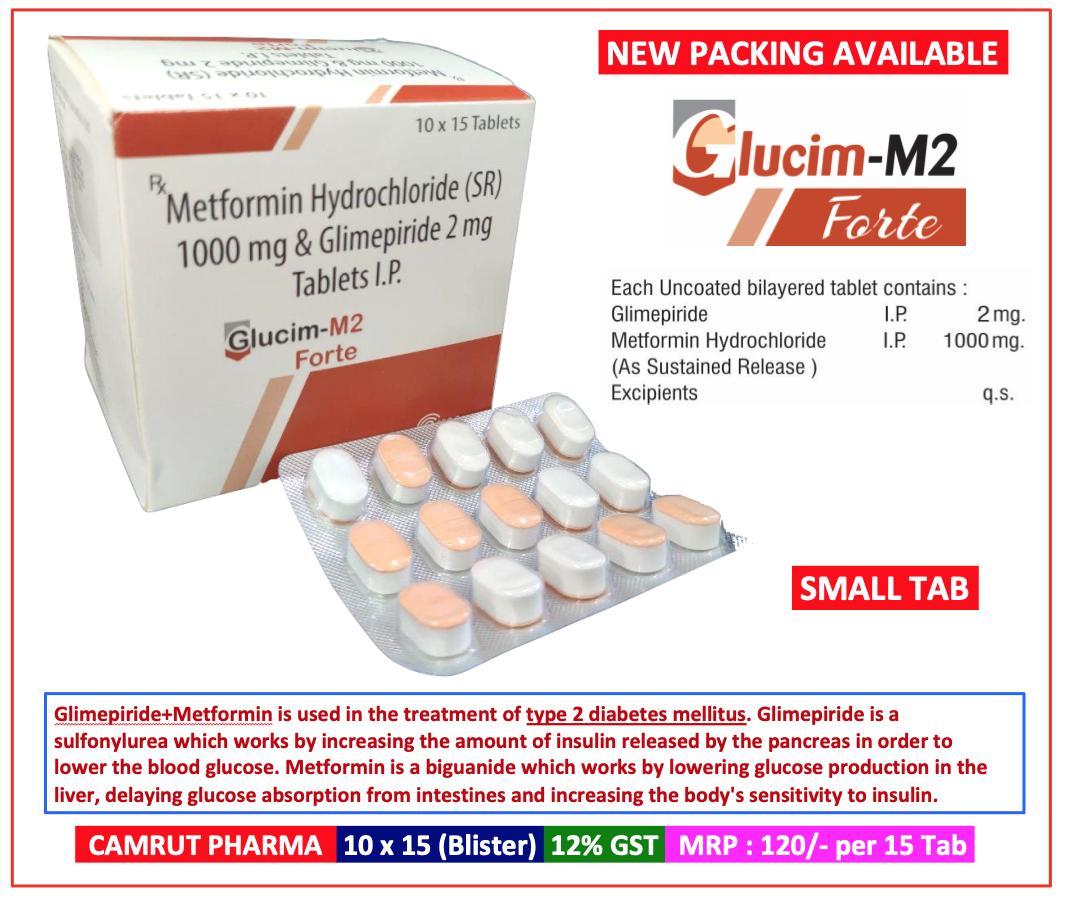 Glucim-M2 Forte SR Tablet — Metformin HCl 1000 mg + Glimepiride 2 mg from Trumac Healthcare PCD Pharma Franchise India