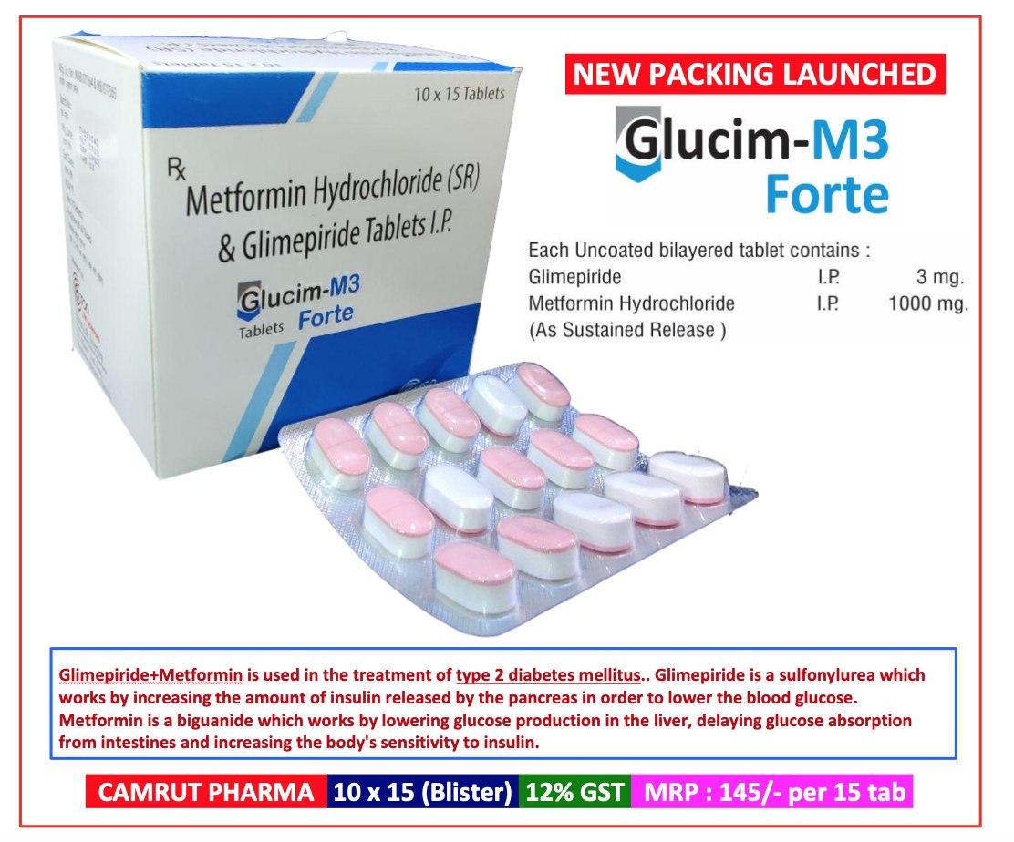 Metformin Hydrochloride 1000 mg + Glimepiride 3 mg Tablet — manufactured by Trumac Healthcare