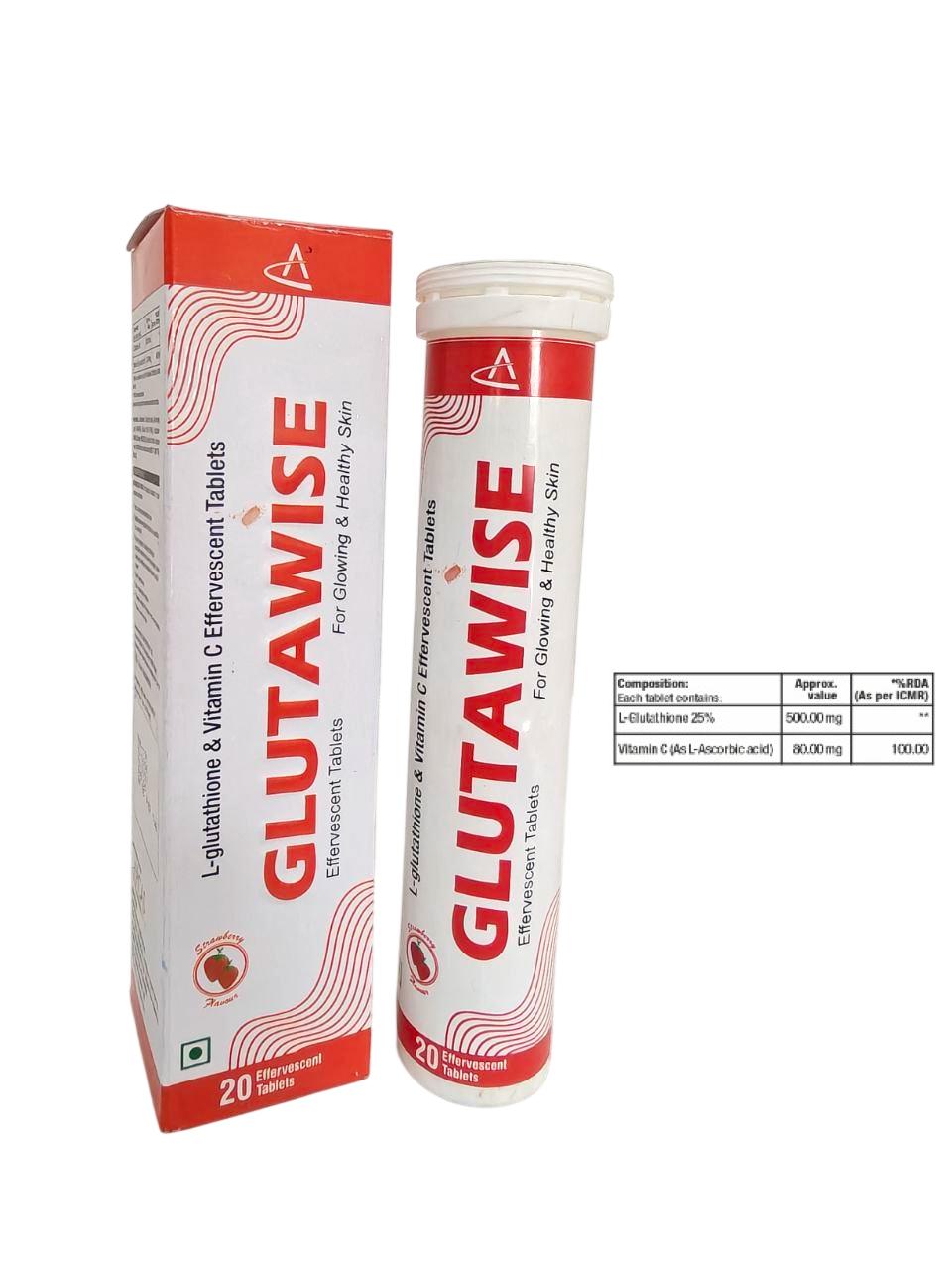 Glutawise Effervescent Tablet — L-Glutathione 500 mg + Vitamin C 80 mg (Effervescent Tablets) from Trumac Healthcare PCD Pharma Franchise India