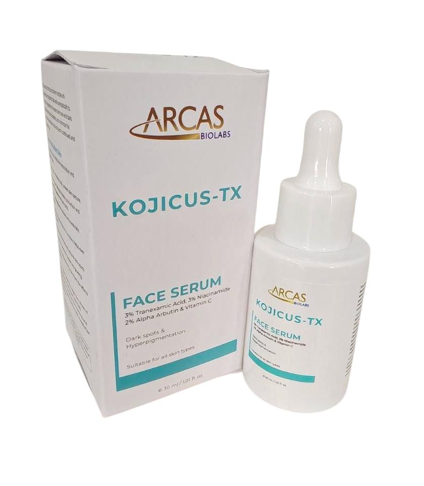 Kojicus-TX Face Serum — 3% Tranexamic Acid + 3% Niacinamide + 2% Alpha Arbutin + Vitamin C (3-O-Ethyl Ascorbic Acid) + Glutathione + Arbutin + Vitamin E + Liquorice Extract + Ginseng Extract (For Dark Spots & Hyper-Pigmentation) from Trumac Healthcare PCD Pharma Franchise India