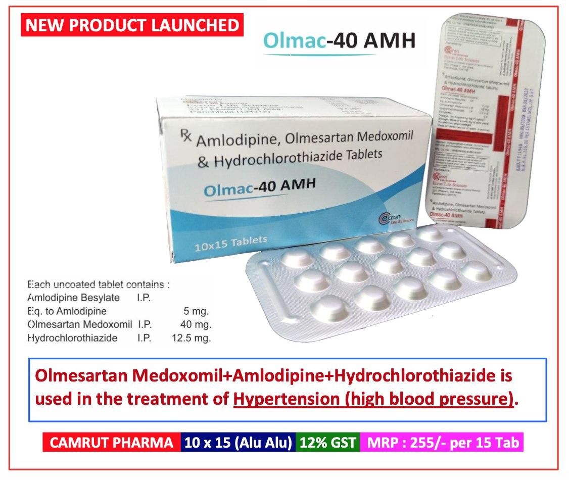 Olmac-40 AMH Tablet — Olmesartan 40 mg + Hydrochlorothiazide 12.5 mg + Amlodipine 5 mg from Trumac Healthcare PCD Pharma Franchise India