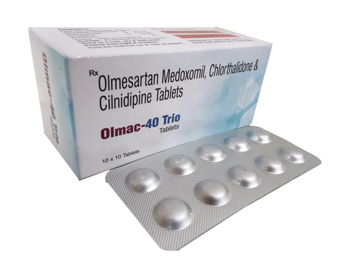 Olmac-40 Trio Tablet — Olmesartan 40 mg + Chlorthalidone 12.5 mg + Cilnidipine 10 mg from Trumac Healthcare PCD Pharma Franchise India