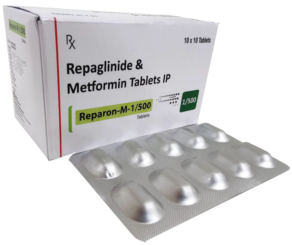 Reparon-M 1/500 Tablet — Repaglinide 1 mg + Metformin 500 mg from Trumac Healthcare PCD Pharma Franchise India