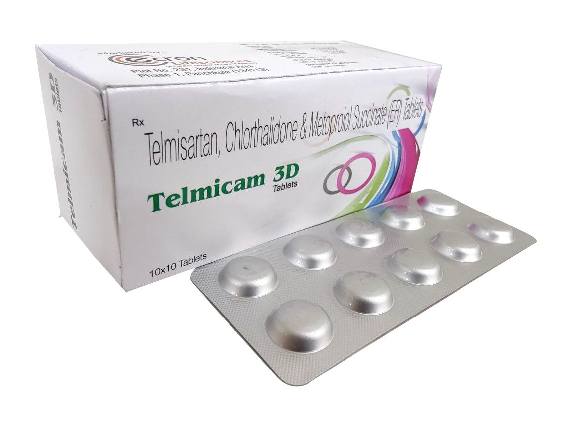 Telmicam-3D Tablet — Telmisartan 40 mg + Chlorthalidone 12.5 mg + Metoprolol 50 mg (SR) from Trumac Healthcare PCD Pharma Franchise India