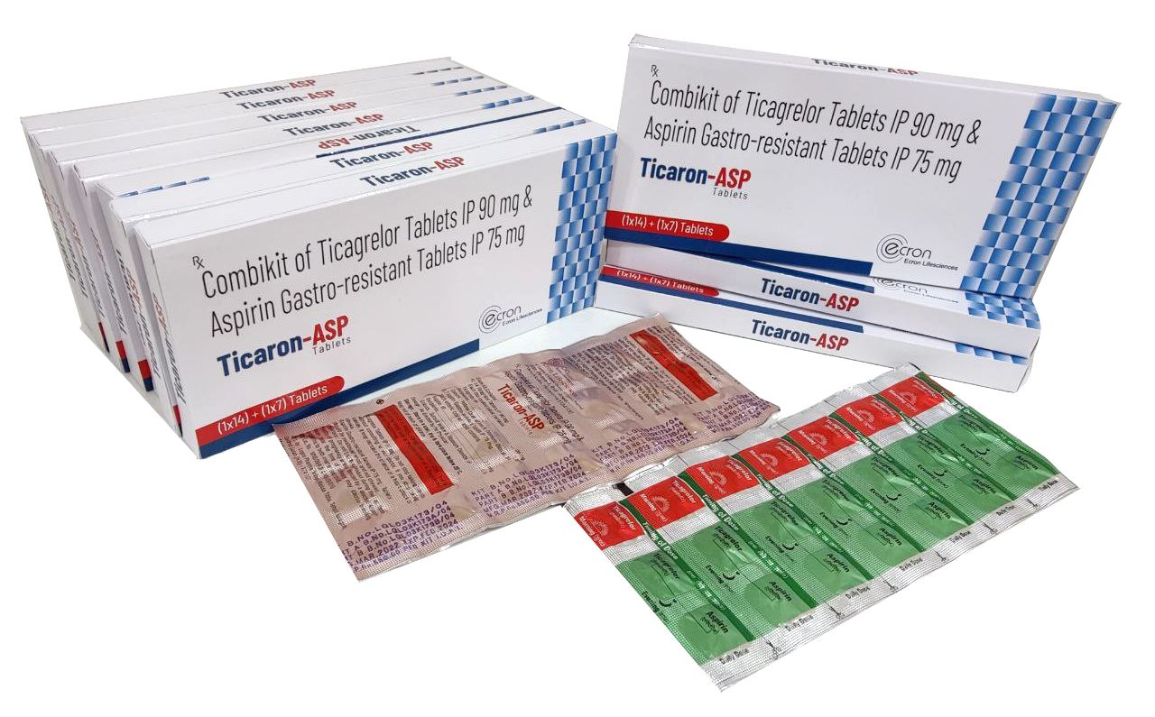 Ticaron-ASP Kit — Each Kit Contains: 14 Tab of Ticagrelor 90 mg + 7 Tab of Aspirin 75 mg Gastro-Resistant from Trumac Healthcare PCD Pharma Franchise India